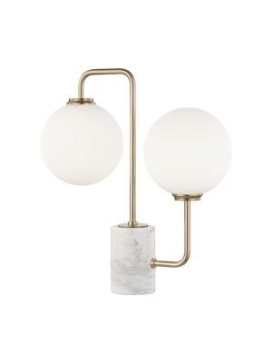 Mia 2 Light Table Lamp With A Marble Base - Aged Brass