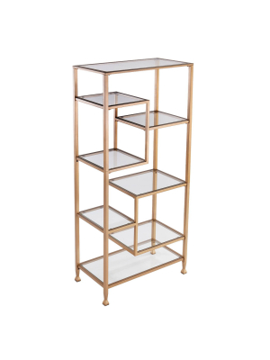 68" Jamel Metal Glass Asymmetrical Etagere Bookcase Gold - Aiden Lane