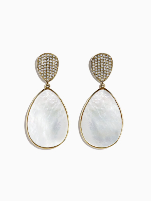 Effy 14k Yellow Gold Mother Of Pearl And Diamond Earrings, 0.32 Tcw