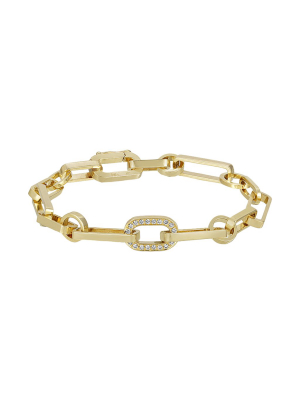 Gold Link Bracelet - One Diamond