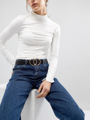 Asos Design Leather Double Circle Waist And Hip Jeans Belt