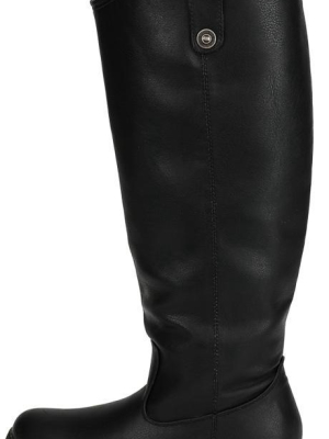 Rider18 Black Knee High Pull Tabs Almond Toe Boot