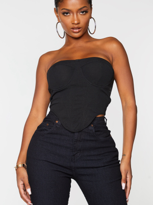 Shape Black Curved Hem Corset Detail Crop Top