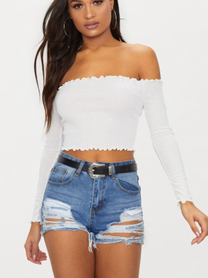 White Frill Edge Crop Top