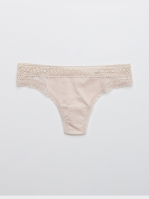 Aerie Queens Lace Cotton Thong Underwear