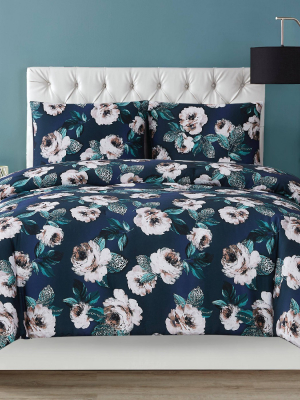 Christian Siriano 3pc Mags Floral Duvet Cover Set Navy