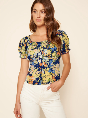 Toulon Floral Puff Sleeve Convertible Blouse