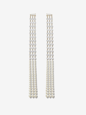 Prive Collection.  One Of A Kind.  Shoulder Duster Earrings.  Pearl And Diamond  Mp88s