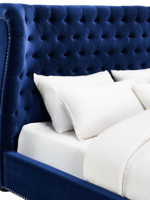 Philly Queen Navy Blue Velvet Bed Frame