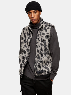 Gray Animal Print Borg Vest