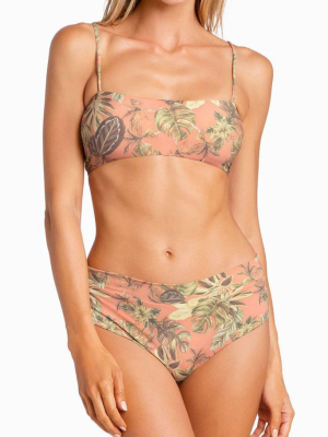 Polished Palm Leaf Bandeau Bikini Swimsuit - Two Piece Set