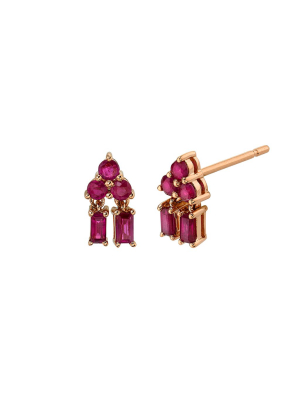 Mixed Cut Black Ruby Pyramid Drop Studs - Rose Gold