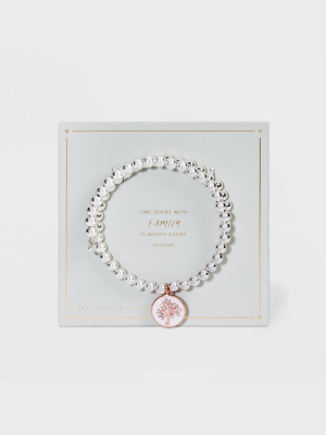 Rose Gold Two-tone Beaded Bracelet With Charm