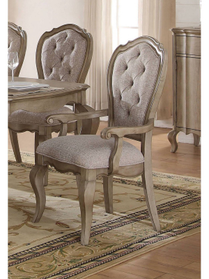 2pc Chelmsford Arm Dining Chair Antique Taupe And Beige Fabric - Acme Furniture