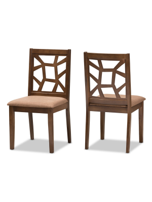 Set Of 2 Abilene Midcentury Fabric Upholstered And Walnut Finished Dining Chairs Brown - Baxton Studio