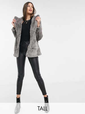 New Look Tall Faux Fur Coat In Gray