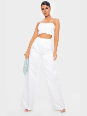 White Satin High Waist Extreme Leg Pants