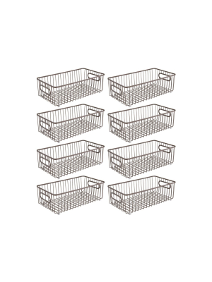 Mdesign Metal Kitchen Pantry Food Storage Basket Bin, Long, 8 Pack