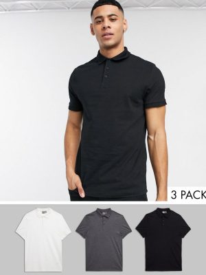 Asos Design 3 Pack Organic Jersey Polo