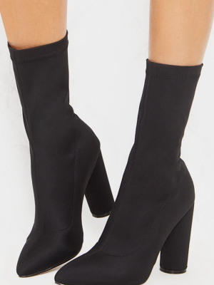 Black Block Heel Sock Boot