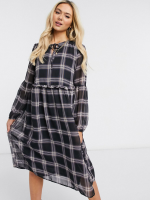 Jdy Midi Dress In Sheer Plaid