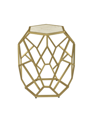 Hexagonal Marble Accent Table Gold - Treasure Trove