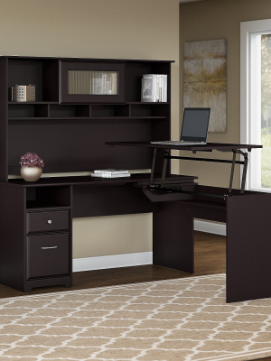 Bush Furniture Cabot 60w 3 Position L Shaped Sit To Stand Desk W/hutch Espresso Oak Cab045epo