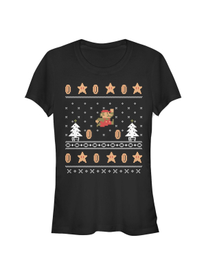 Junior's Nintendo Ugly Christmas Mario Coin T-shirt