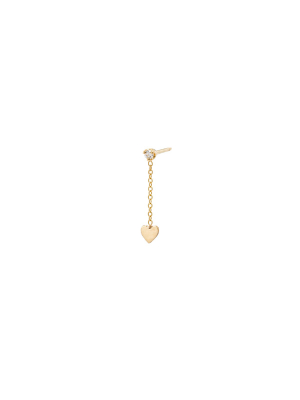 14k Itty Bitty Heart & Diamond Short Chain Stud