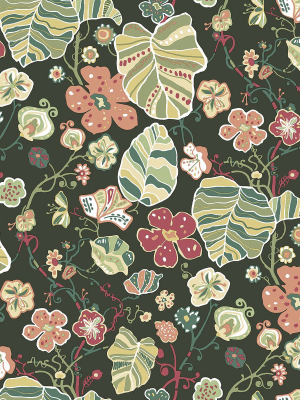 Gwyneth Floral Wallpaper In Dark Green From The Bluebell Collection By Brewster Home Fashions