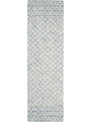 Abstract Blue/ivory Runner Rug