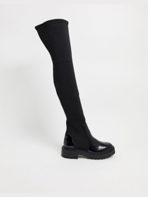 Asos Design Keeley Chunky Flat Over The Knee Boots In Black
