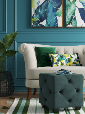 Lark Tufted Ottoman Velvet Teal - Opalhouse™