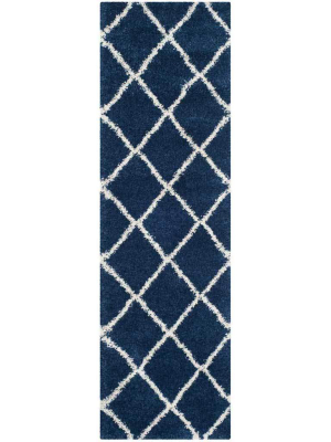 Hudson Shag Diamond Navy/ivory Runner Rug