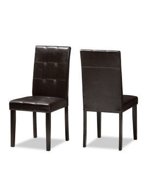 Set Of 2 Avery Modern And Contemporary Faux Leather Upholstered Dining Chairs Dark Brown - Baxton Studio