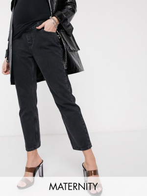 Topshop Maternity Editor Overbump Jeans In Worn Black