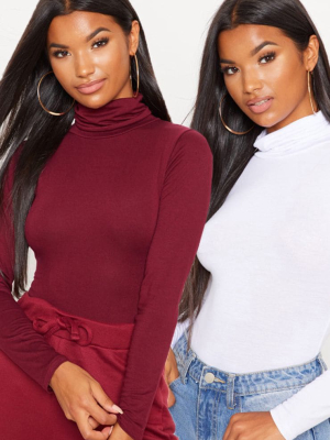 Basic Maroon & White 2 Pack Roll Neck Long...