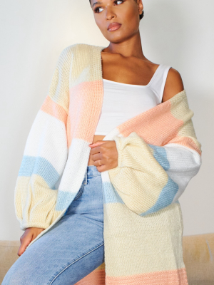 Multi Striped Pastel Colour Block Cardigan