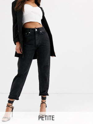 River Island Petite Distressed Mom Jeans In Black