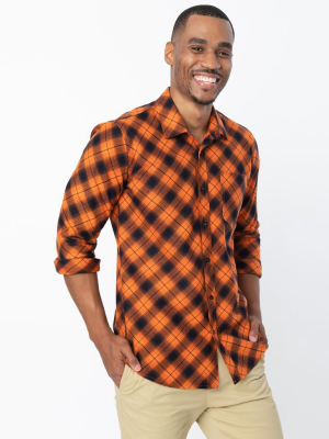 Unique Vintage Orange & Black Plaid Brando Mens Shirt