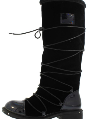 Ultra03 Metallic Black Pu Multi Wrap Fur Lined Boot