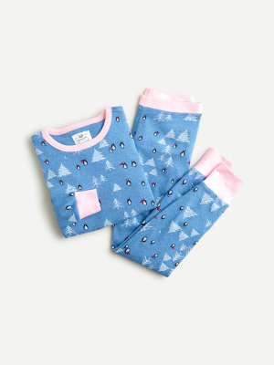 Girls' Long-sleeve Pajama Set In Penguin Forest Print