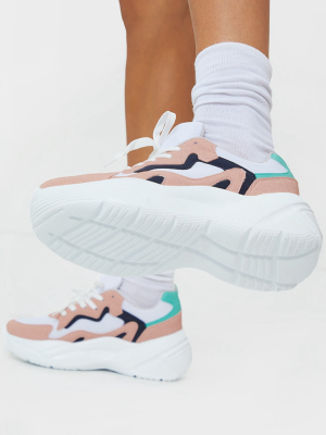 Pink Pu Patterned Chunky Sole Contrast Sneakers