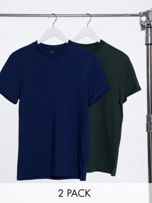 Asos Design 2 Pack T-shirt With Roll Sleeve