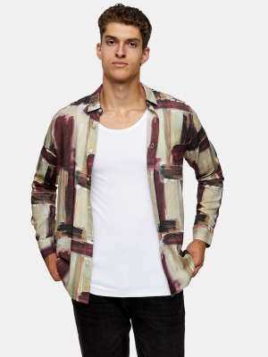 Abstract Paint Stroke Print Slim Shirt