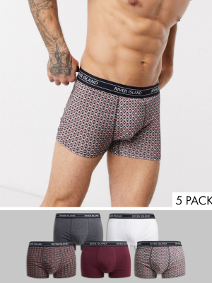 River Island 5 Pack Trunks In Geo Print