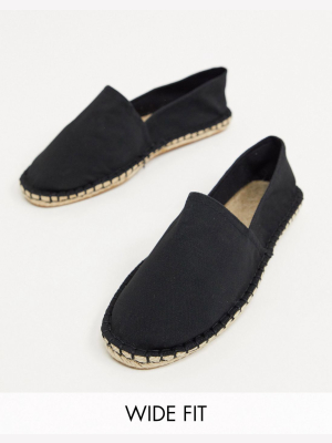 Asos Design Wide Fit Espadrilles In Black Canvas