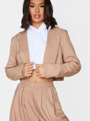 Sand Button Front Cropped Blazer