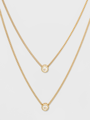 Channel Cubic Zirconia Short Two Row Necklace - A New Day™ Clear/gold