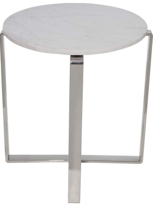 Rosa Side Table, White Marble/polished Stainless Legs